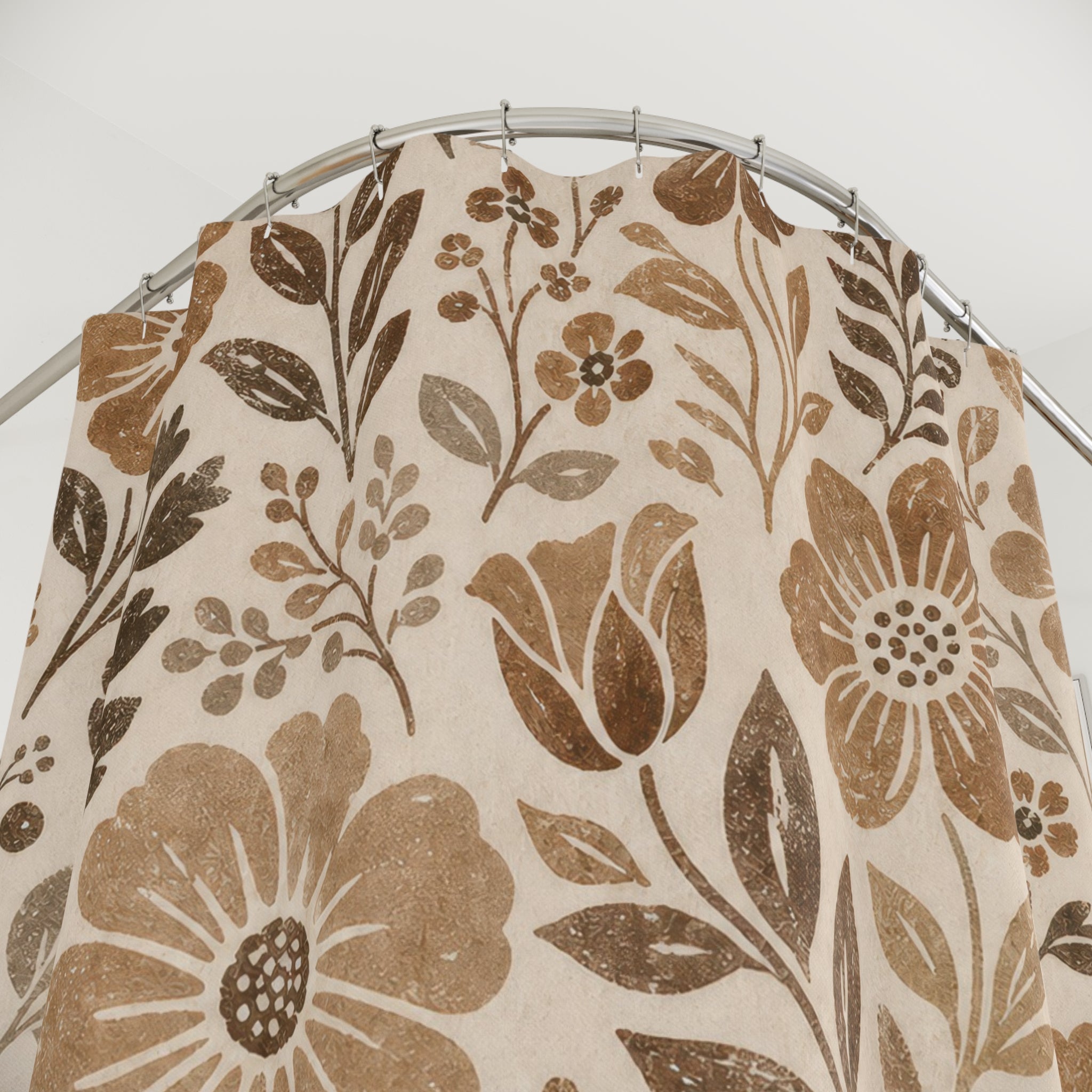 Brown Beige Botanical Flower Shower Curtain