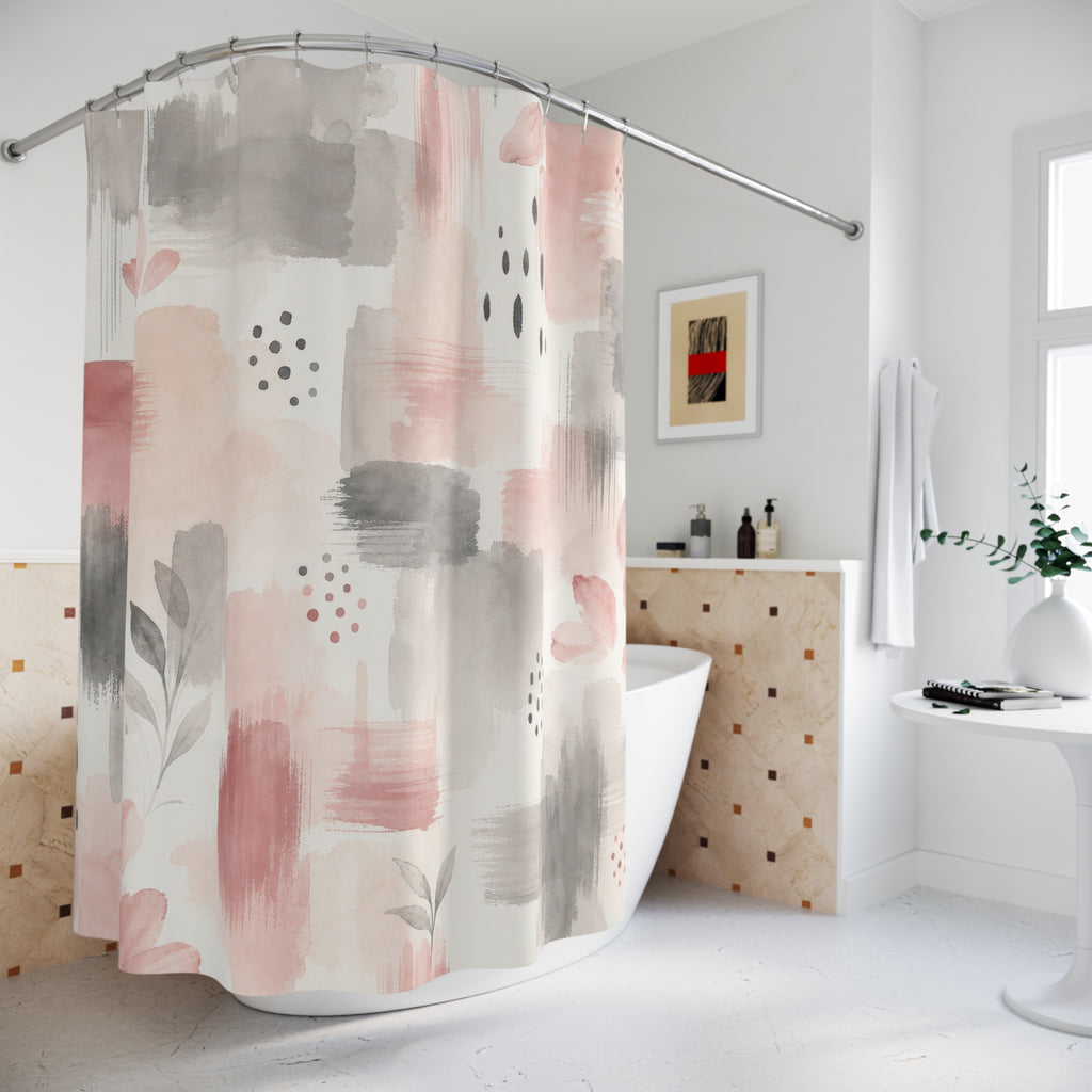 Gray Pink Watercolor Floral Shower Curtain