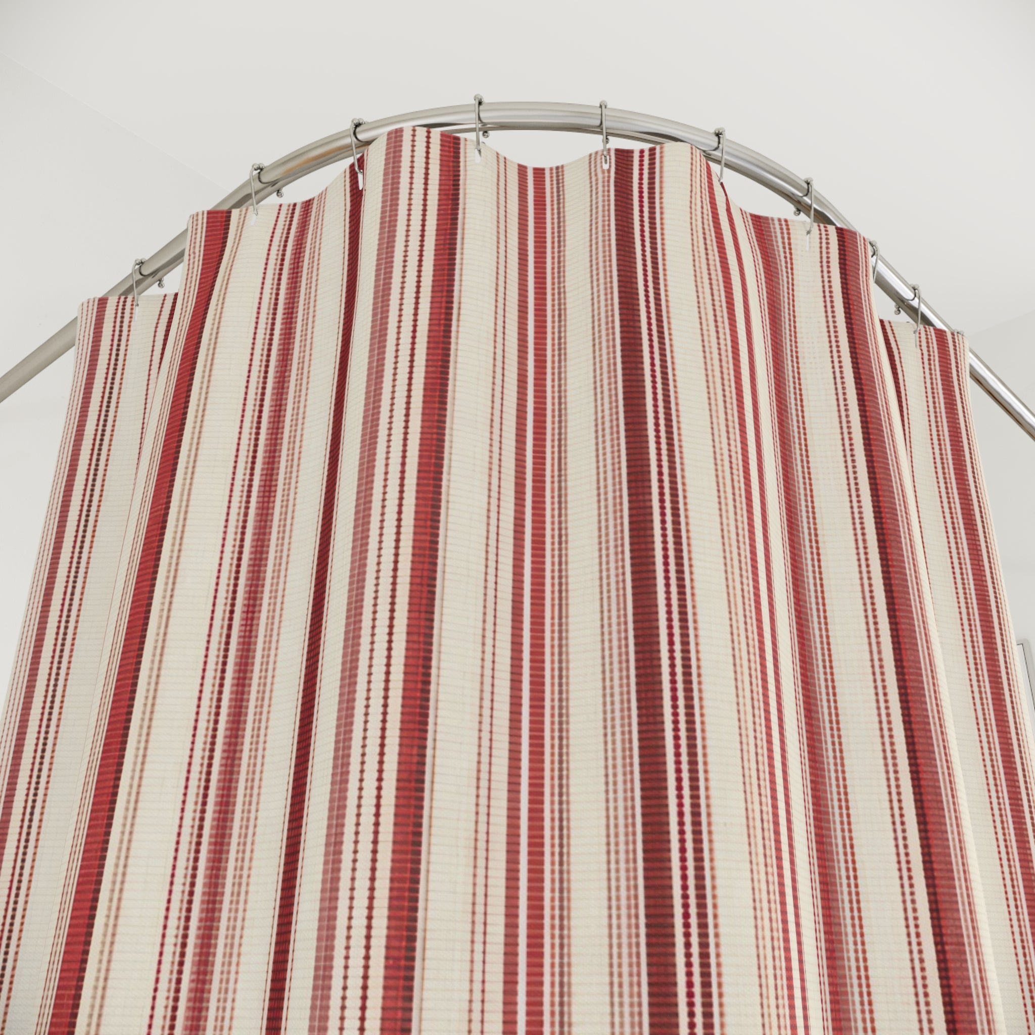 Oxblood Ticking Stripe Shower Curtain, Oxblood Red Classic Bathroom Decor, Ticking Stripe Bath Curtain, Guest Bath Decor, Home Decor