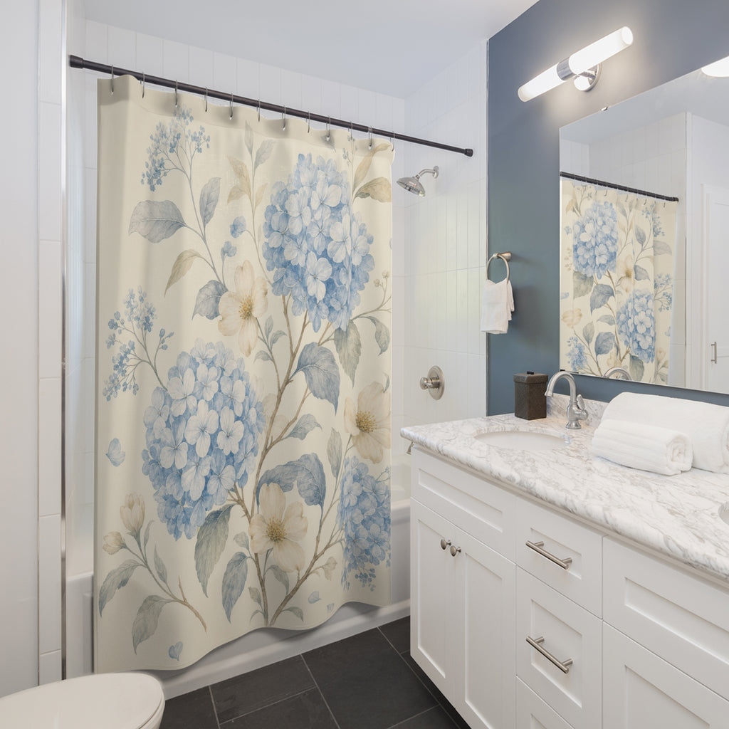 Light Blue Floral Hydrangea Shower Curtain
