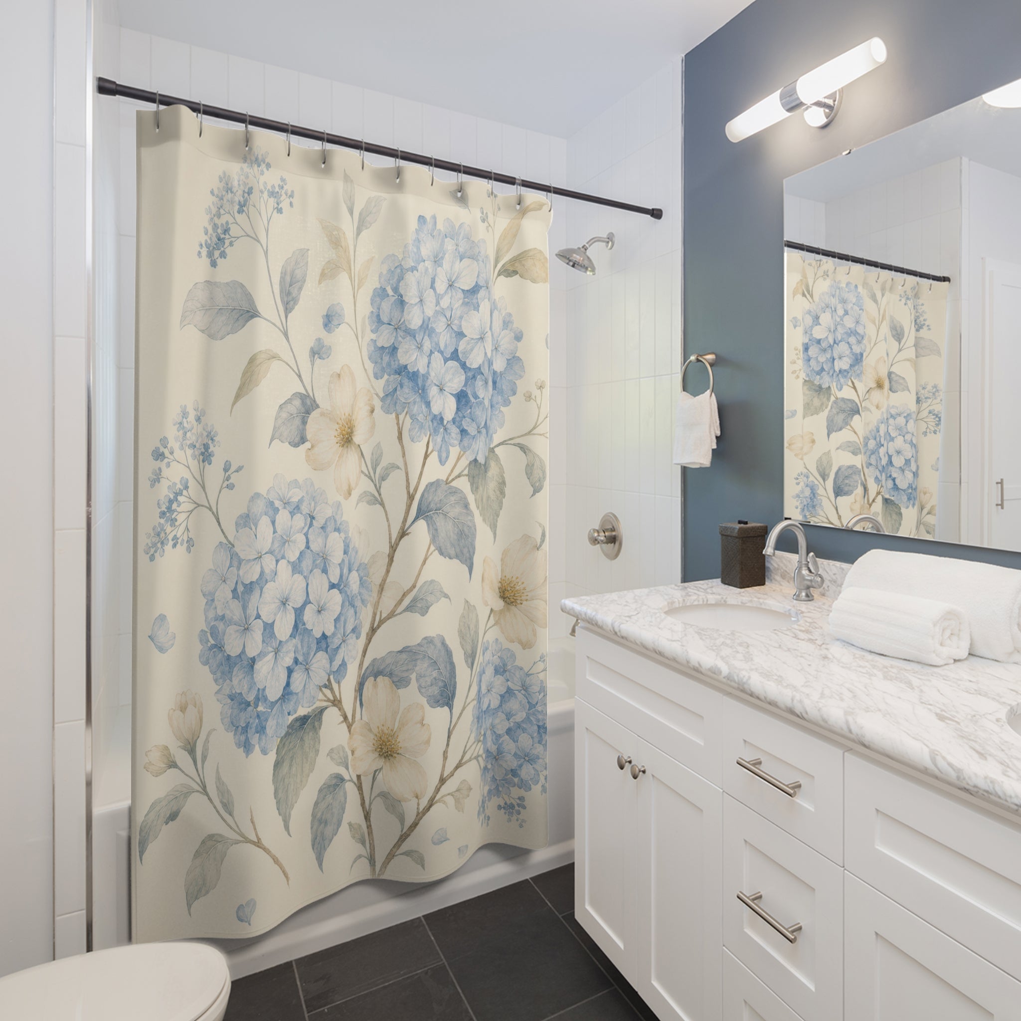 Light Blue Floral Hydrangea Shower Curtain