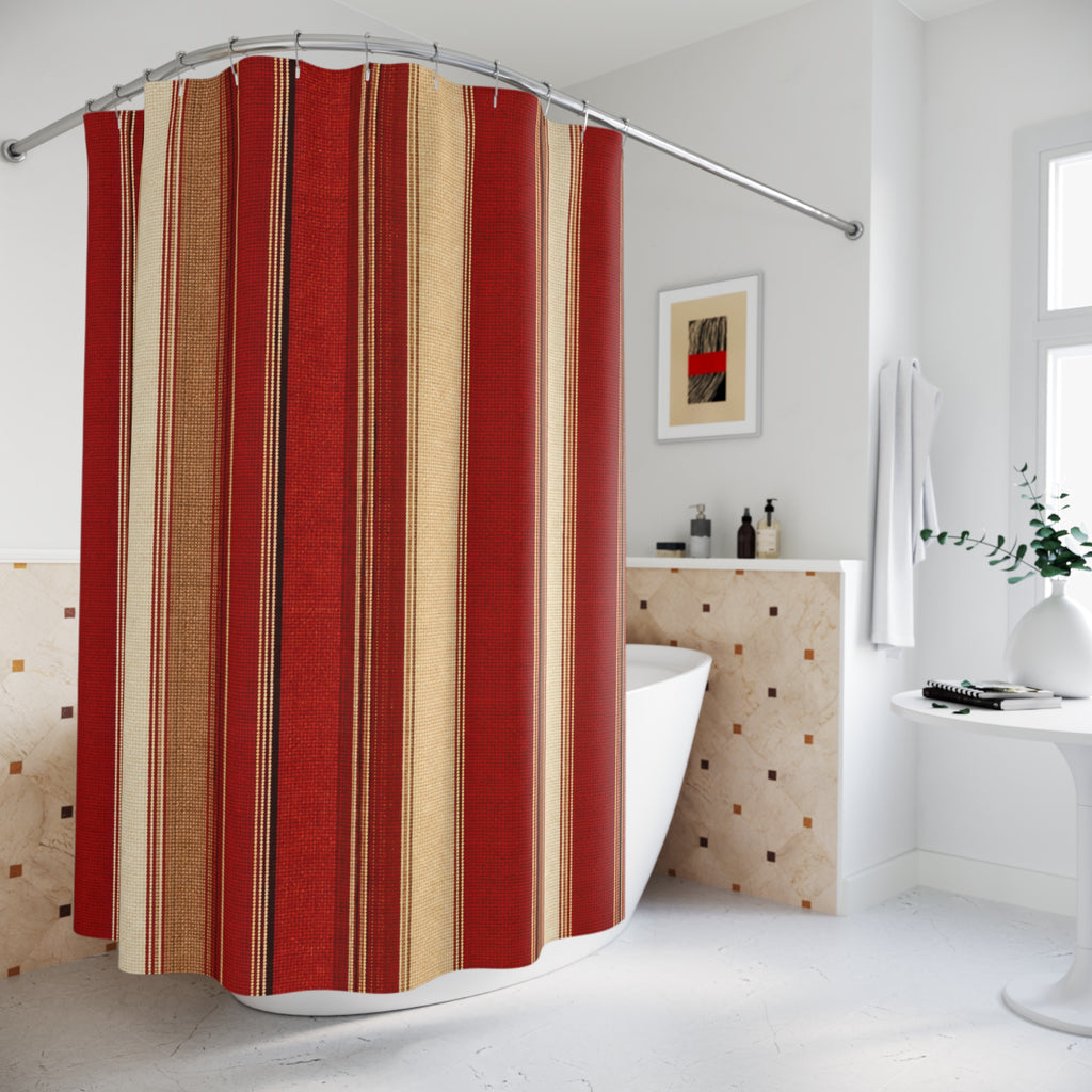 Southwestern Red Stripe Shower Curtain, Rust Burgundy Southwestern Bath Decor, Modern Stripe Bath Curtain, Guest Bath Decor, Home Decor