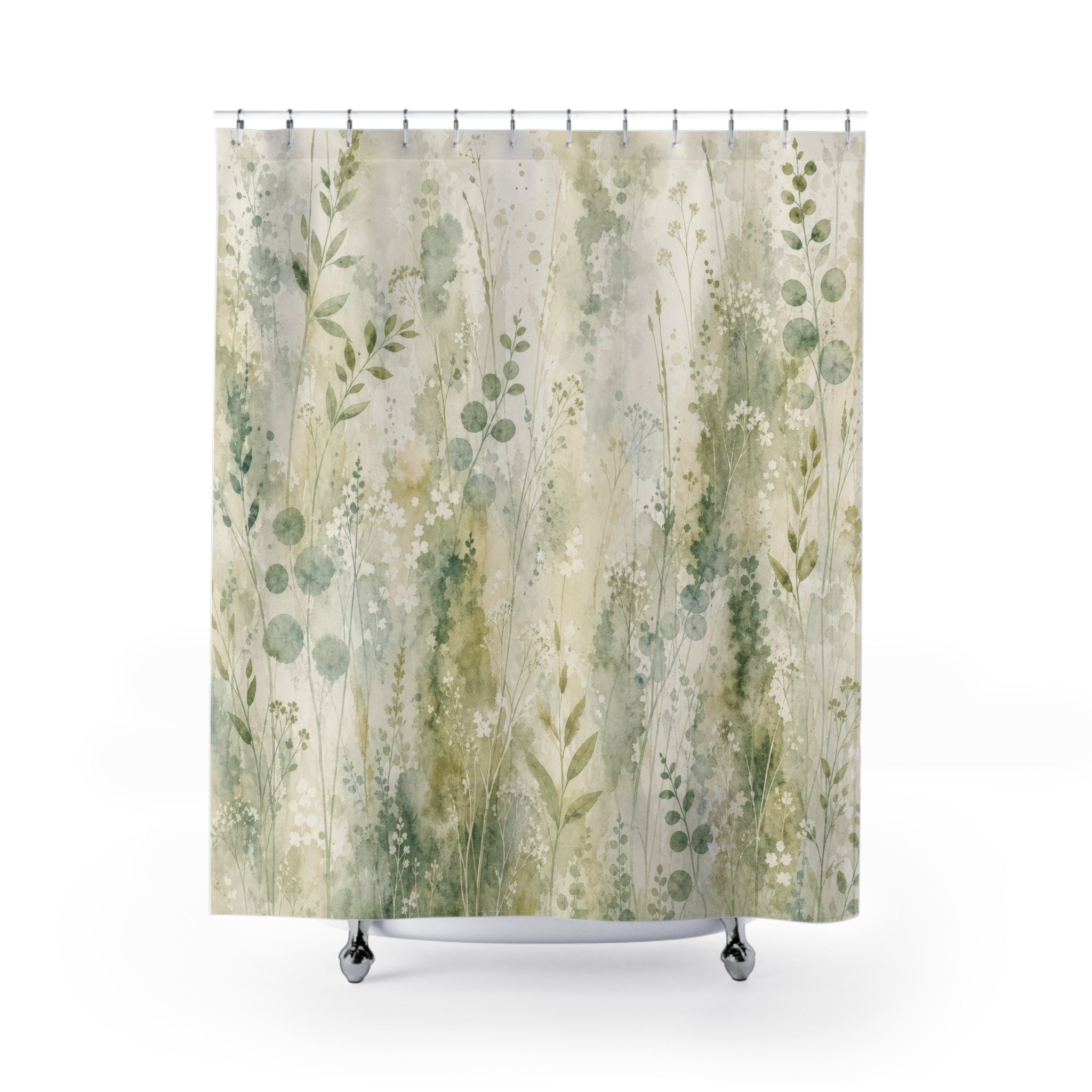 Mossy Meadow Watercolor Print Shower Curtain
