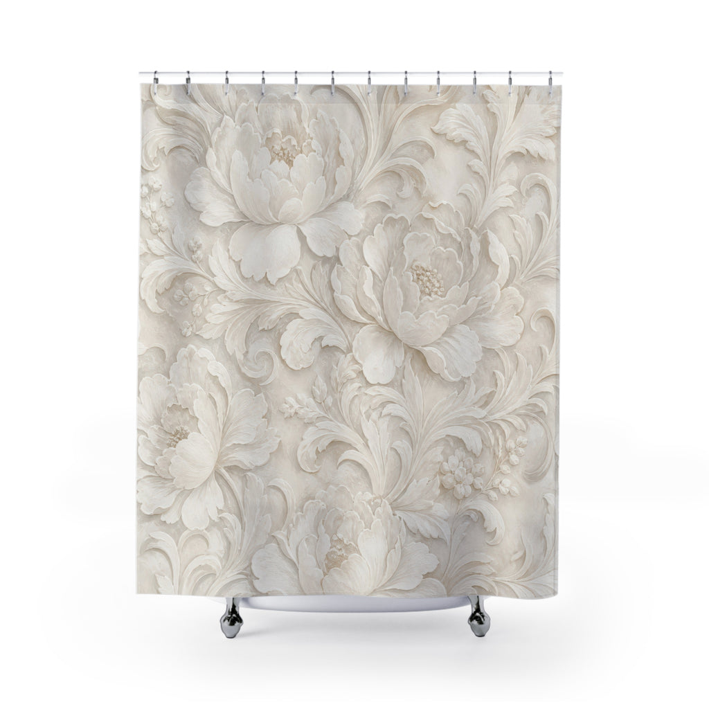 Off White Beige Peony Flower Shower Curtain