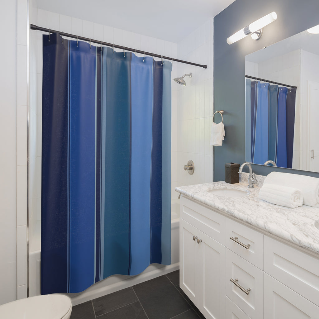 Cobalt Navy Color Block Stripe Shower Curtain