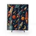 Rocket Ship Shower Curtain, Outer Space Bathroom Decor, Planets and Stars Bath Curtain, Kids Bathroom Art, Boys Space Decor, Space Bath Art