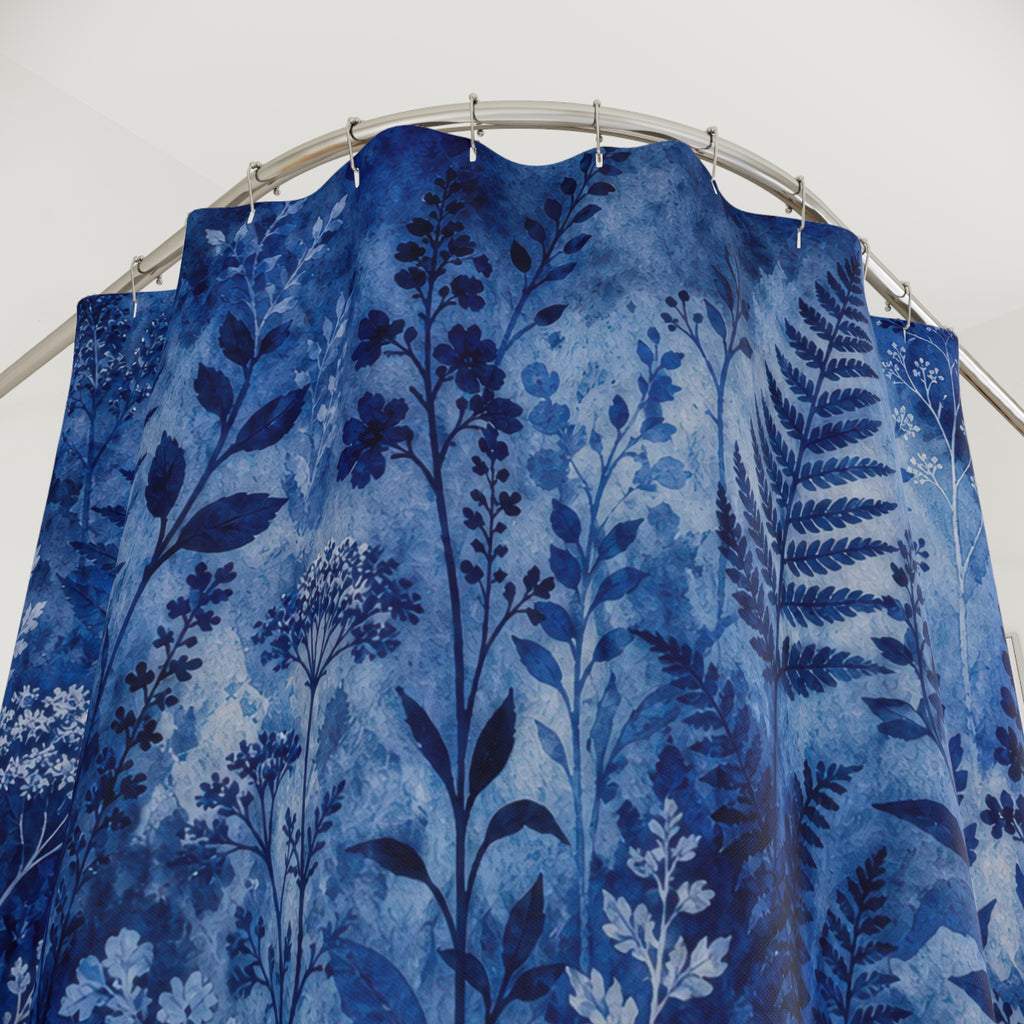 Navy Fern Botanical Shower Curtain, Navy Blue Nature Bathroom Decor, Navy Botanical Bath Curtain, Guest Bath Decor, Small Bathroom Decor