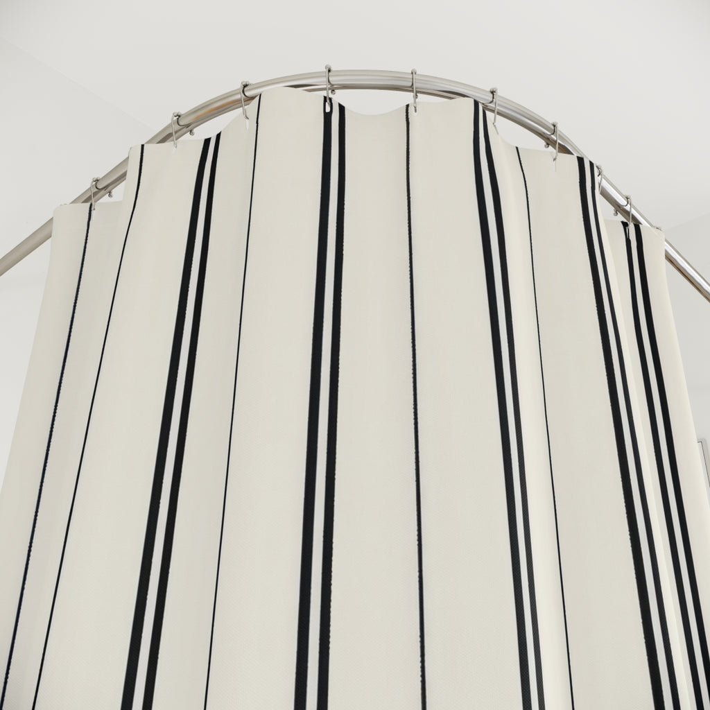 Black Pinstripe Shower Curtain, Black White Classic Bathroom Decor, Minimal Stripe Bath Curtain, Guest Bathroom Decor, Small Bathroom Decor