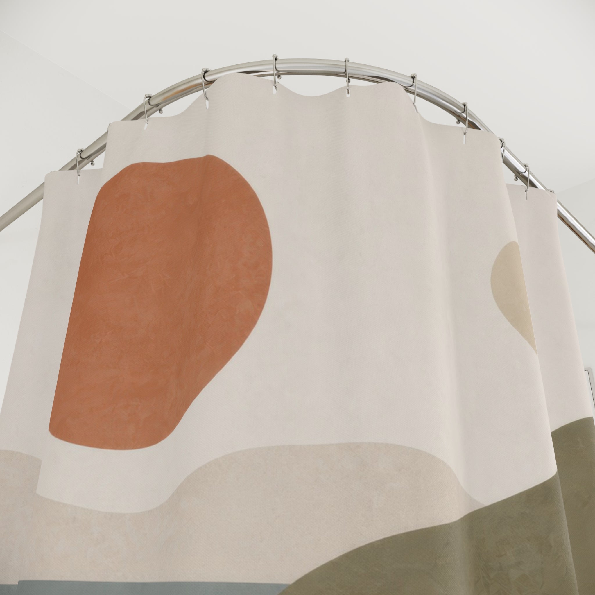 Abstract Landscape Shower Curtain, Terracotta Sage Blue Hills and Sun, Modern Art Decor, Calm Nature Bathroom Style, Scenic Bath Decor