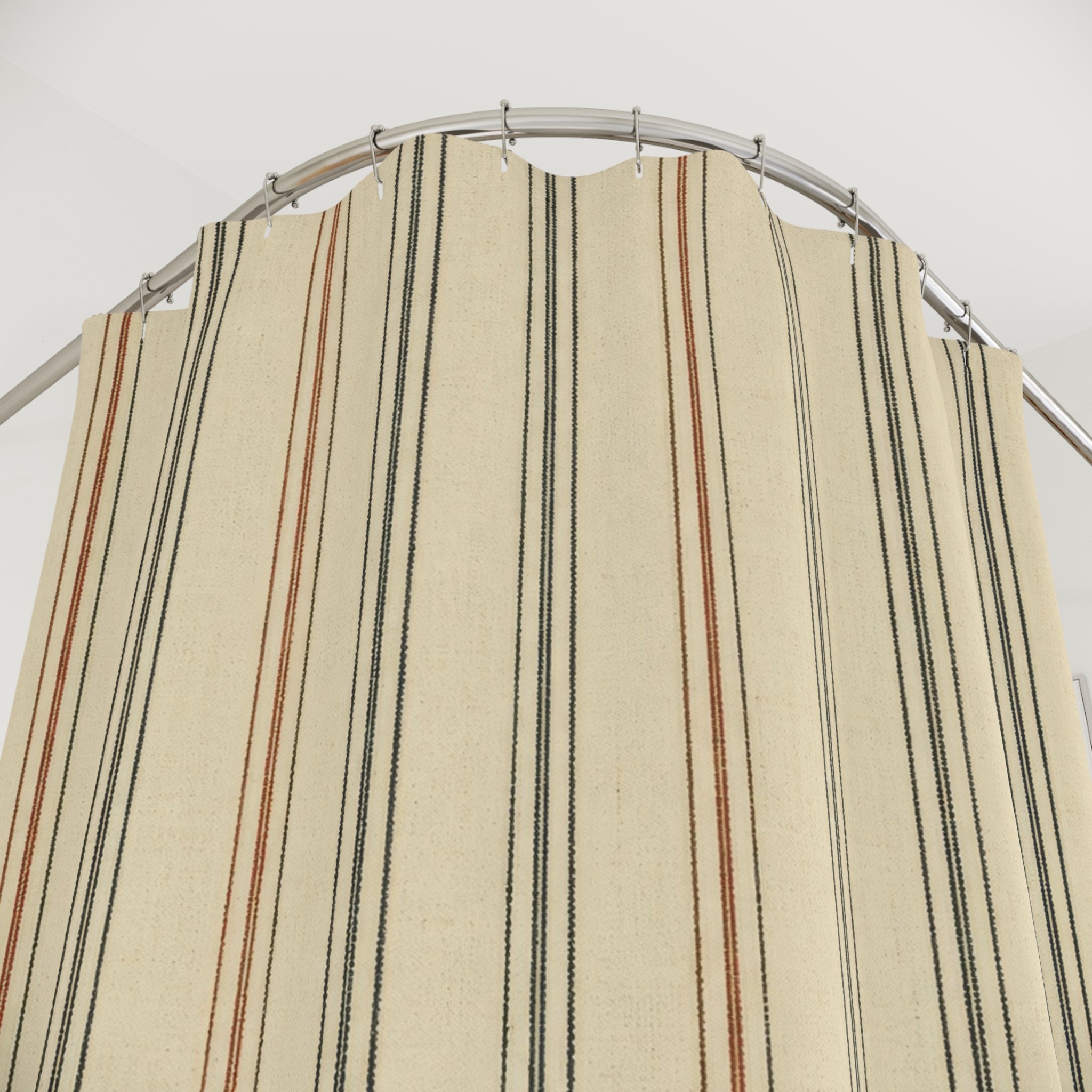 Black Cream Rust Ticking Shower Curtain