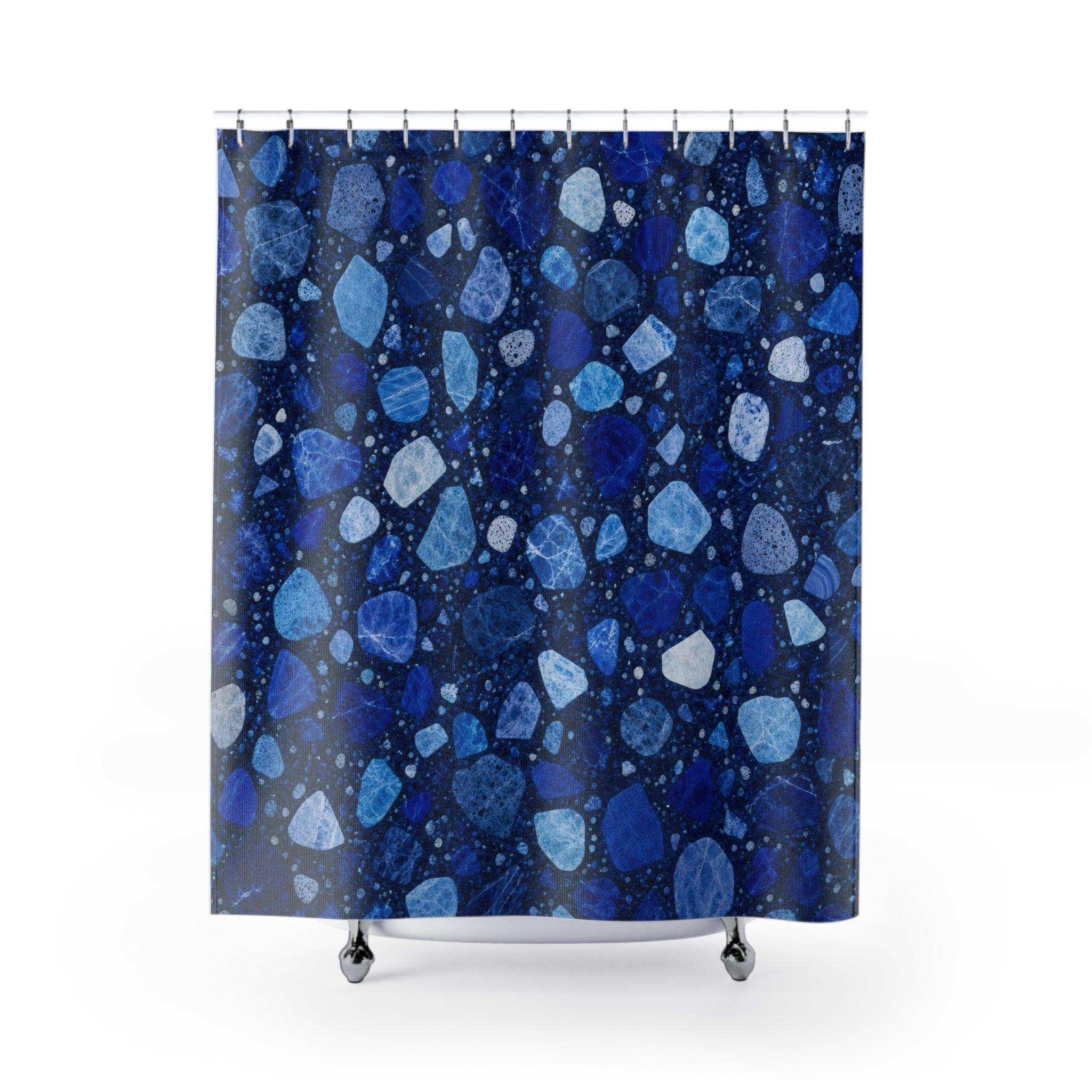 Blue Terrazzo Shower Curtain, Navy Blue Modern Bathroom Decor, Terrazzo Pattern Bath Curtain, Guest Bath Decor, Small Bathroom Decor