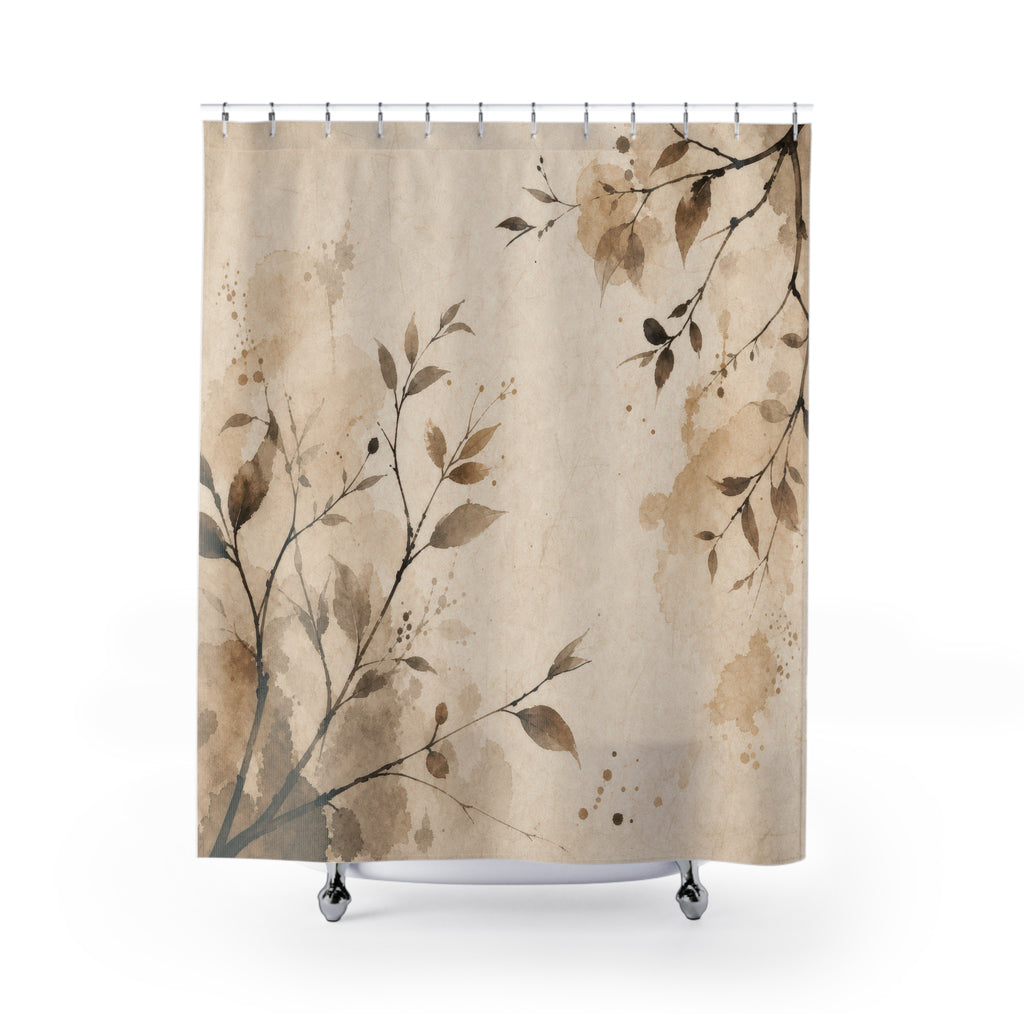 Brown Beige Branch Silhouette Shower Curtain