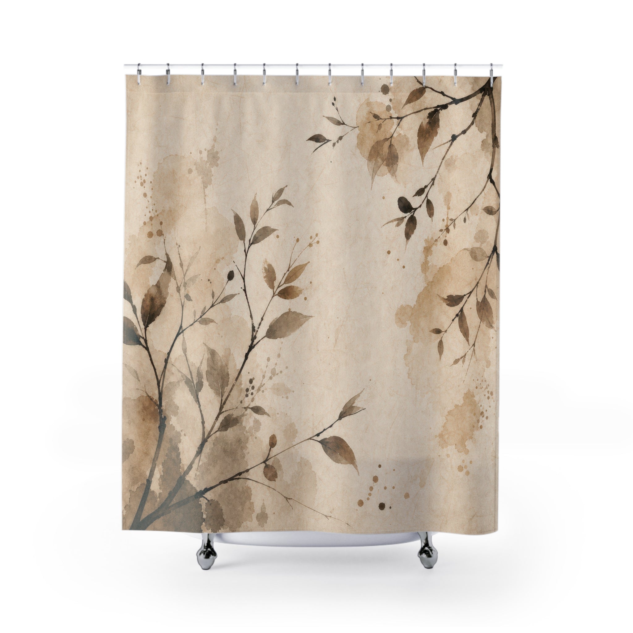 Brown Beige Branch Silhouette Shower Curtain