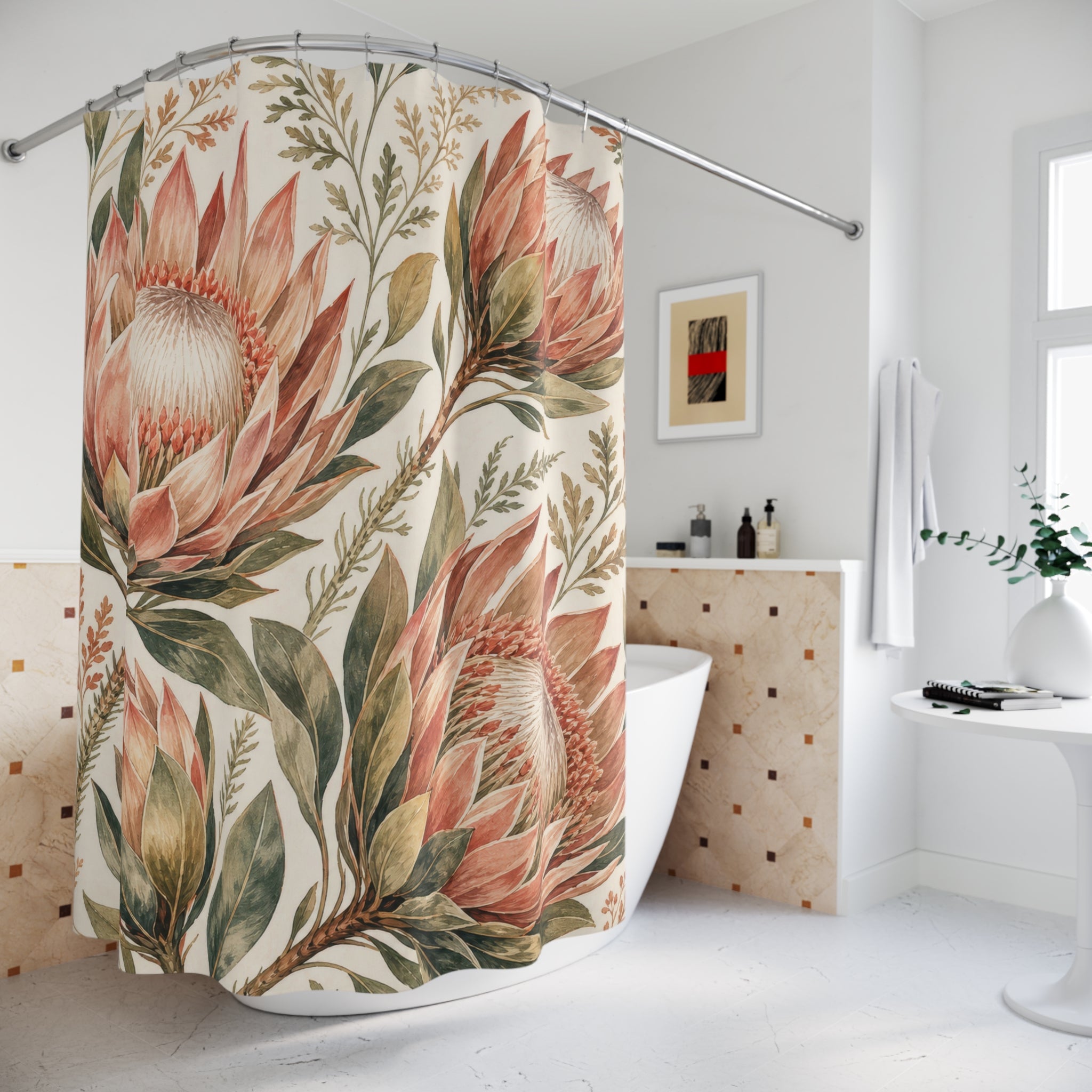 Pink Protea Botanical Floral Shower Curtain