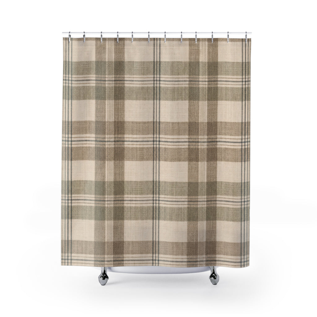 Mushroom Sage Plaid Shower Curtain