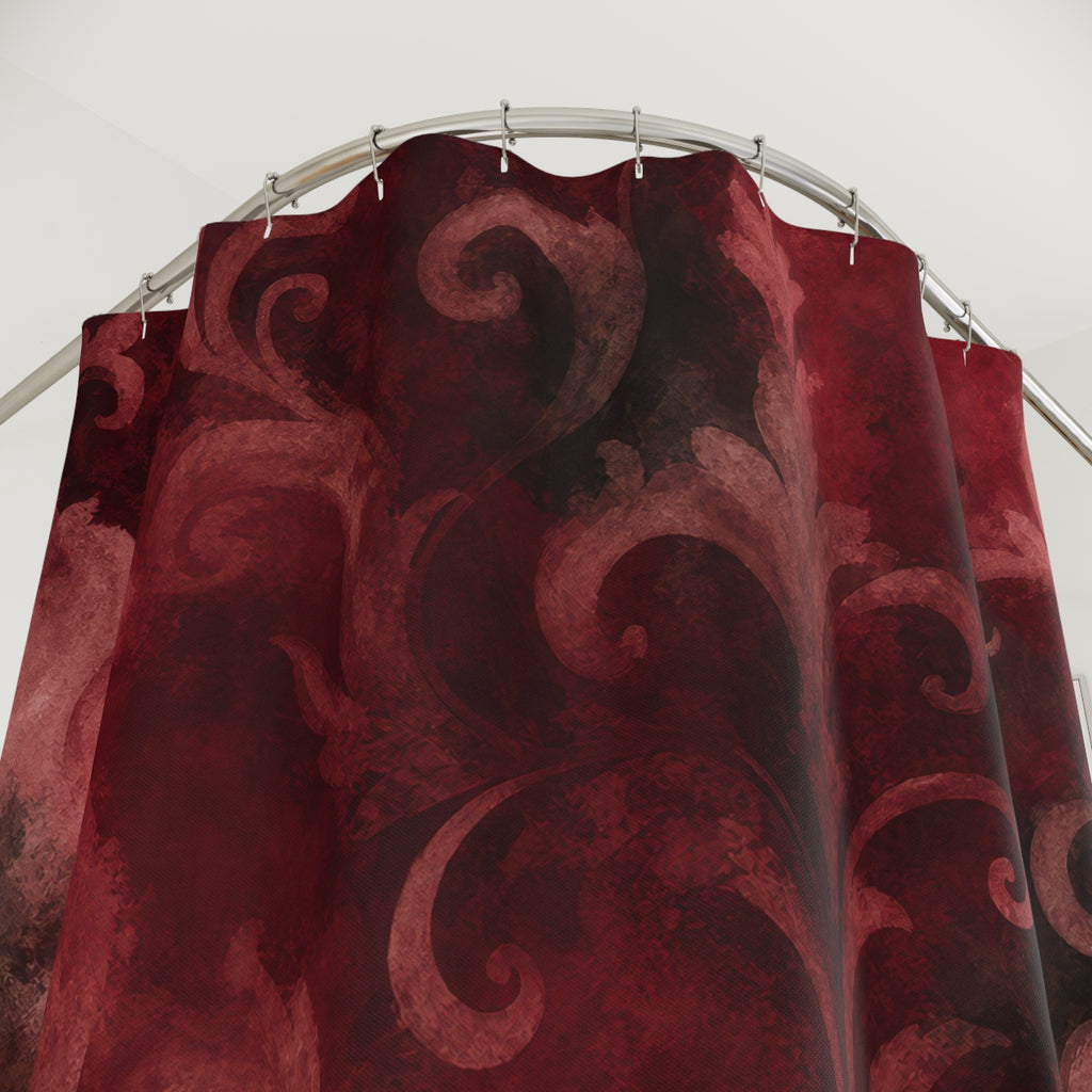 Dark Red Floral Burgundy Damask Shower Curtain