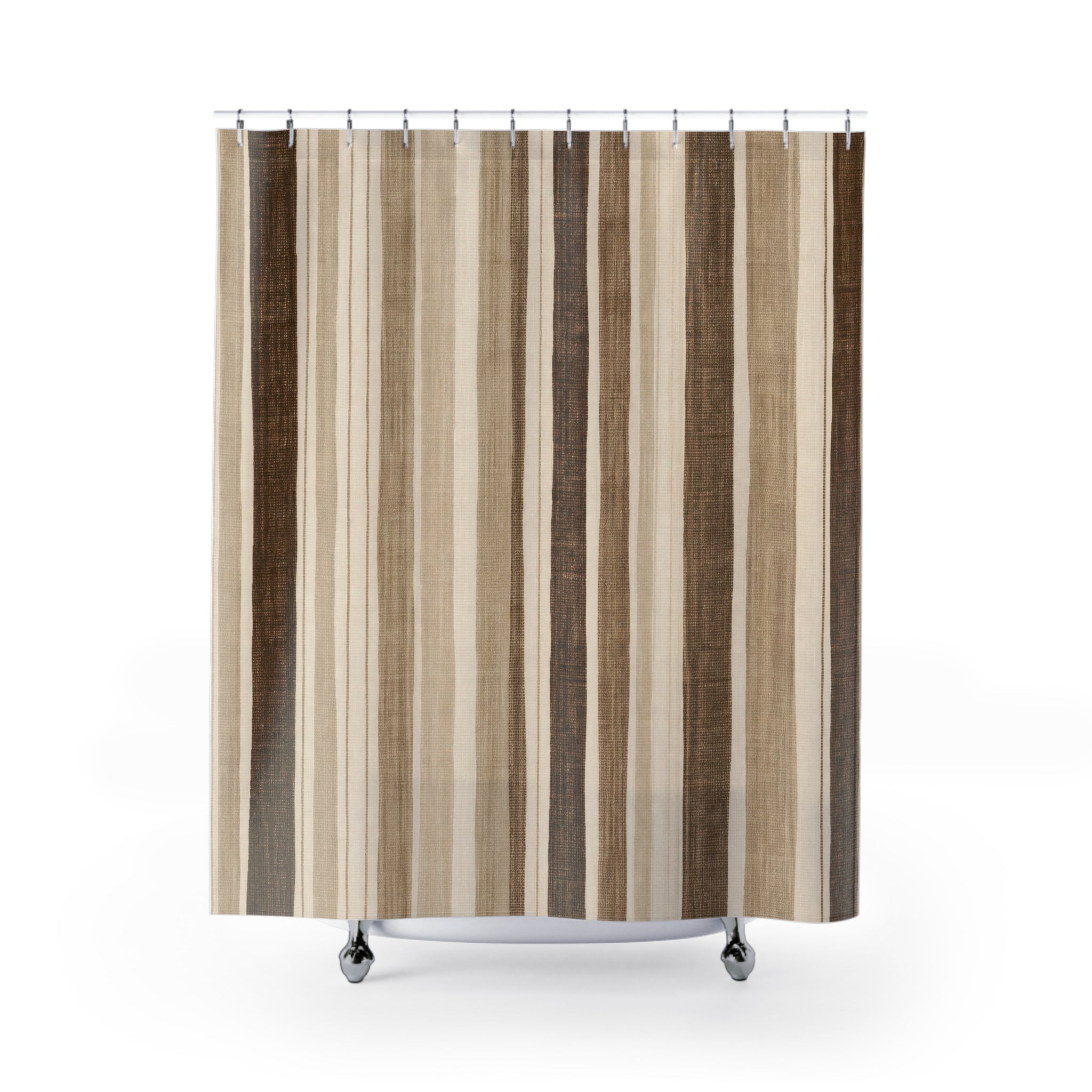Brown Beige Vertical Stripe Shower Curtain