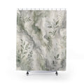 Green Marble Botanical Shower Curtain, Green Grey Modern Bathroom Decor, Botanical Marble Bath Curtain, Guest Bath Decor, Home Decor
