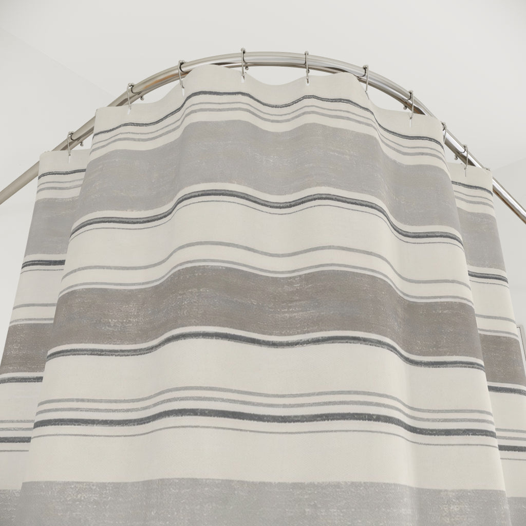 Grey Horizontal Band Shower Curtain, Grey Ivory Classic Bathroom Decor, Modern Stripe Bath Curtain, Guest Bath Decor, Small Bathroom Decor