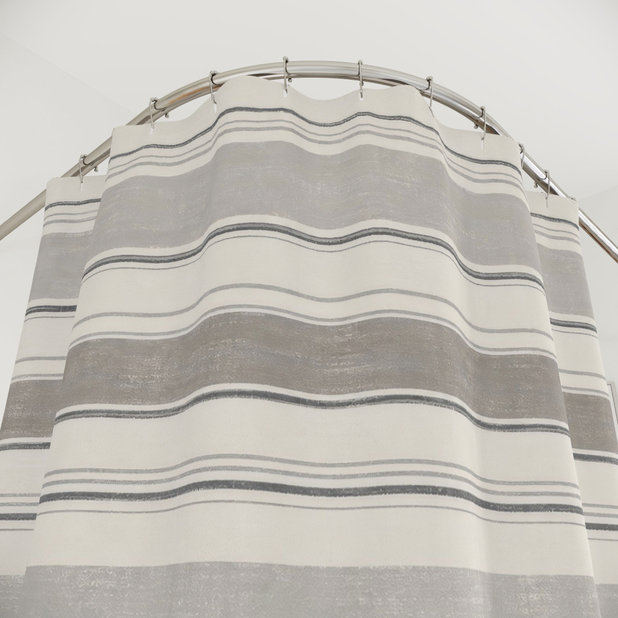 Grey Horizontal Band Shower Curtain, Grey Ivory Classic Bathroom Decor, Modern Stripe Bath Curtain, Guest Bath Decor, Small Bathroom Decor