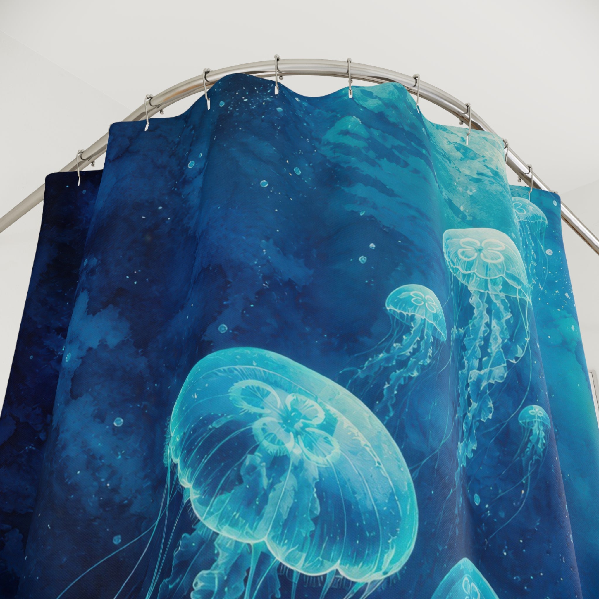 Luminous Teal Jellyfish Shower Curtain
