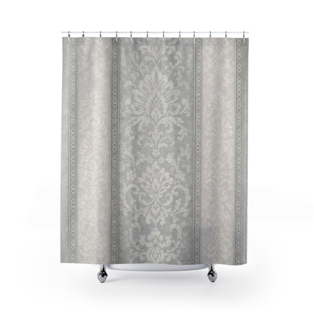 Grey Damask Shower Curtain — Striped Medallion