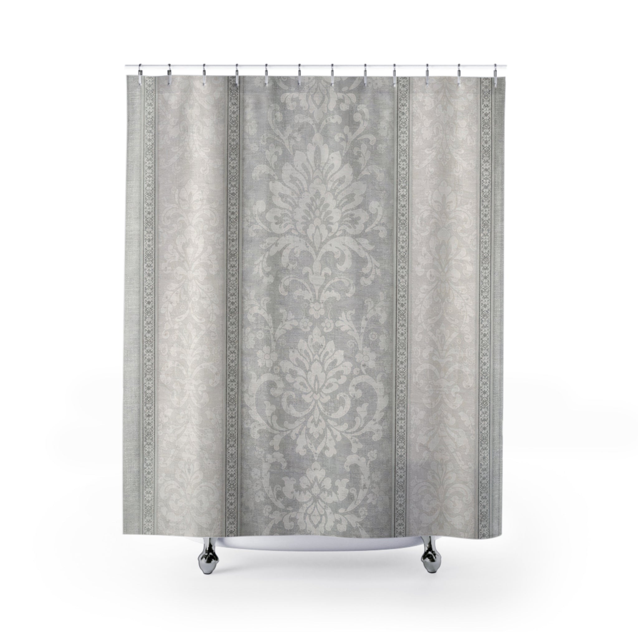 Grey Damask Shower Curtain — Striped Medallion