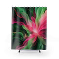 Green and pink radiating jewel bloom shower curtain with full front view