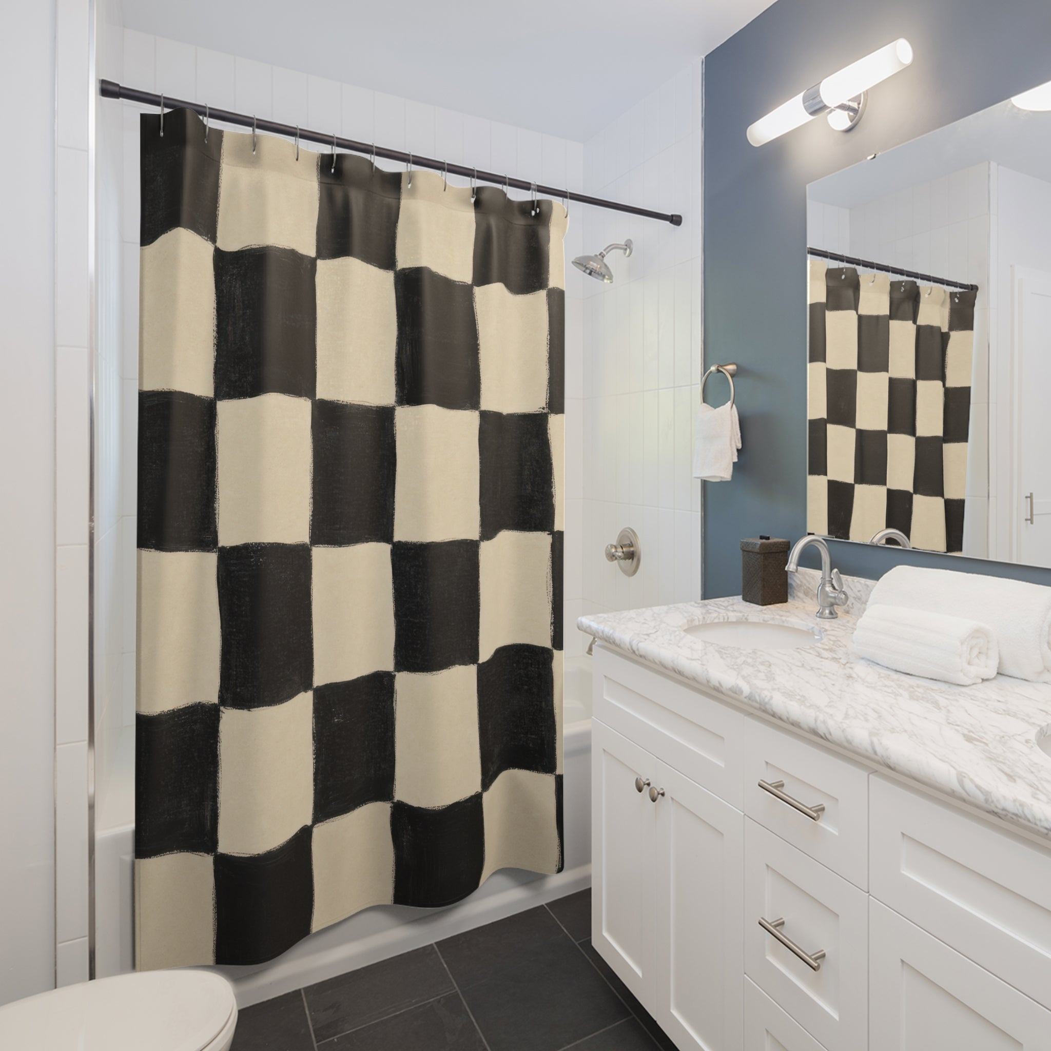 Black Cream Checkerboard Shower Curtain