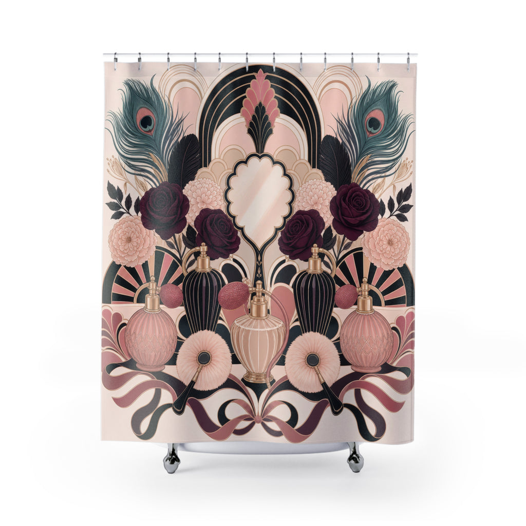 Boudoir Shower Curtain, Art Deco Perfume Vanity Garden