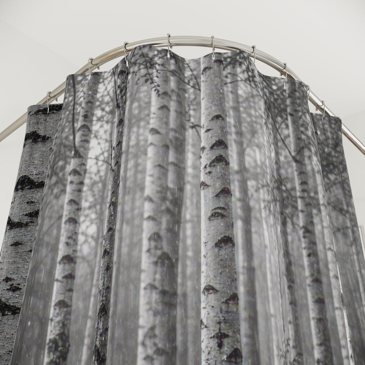 Black White Birch Rain Photo Shower Curtain