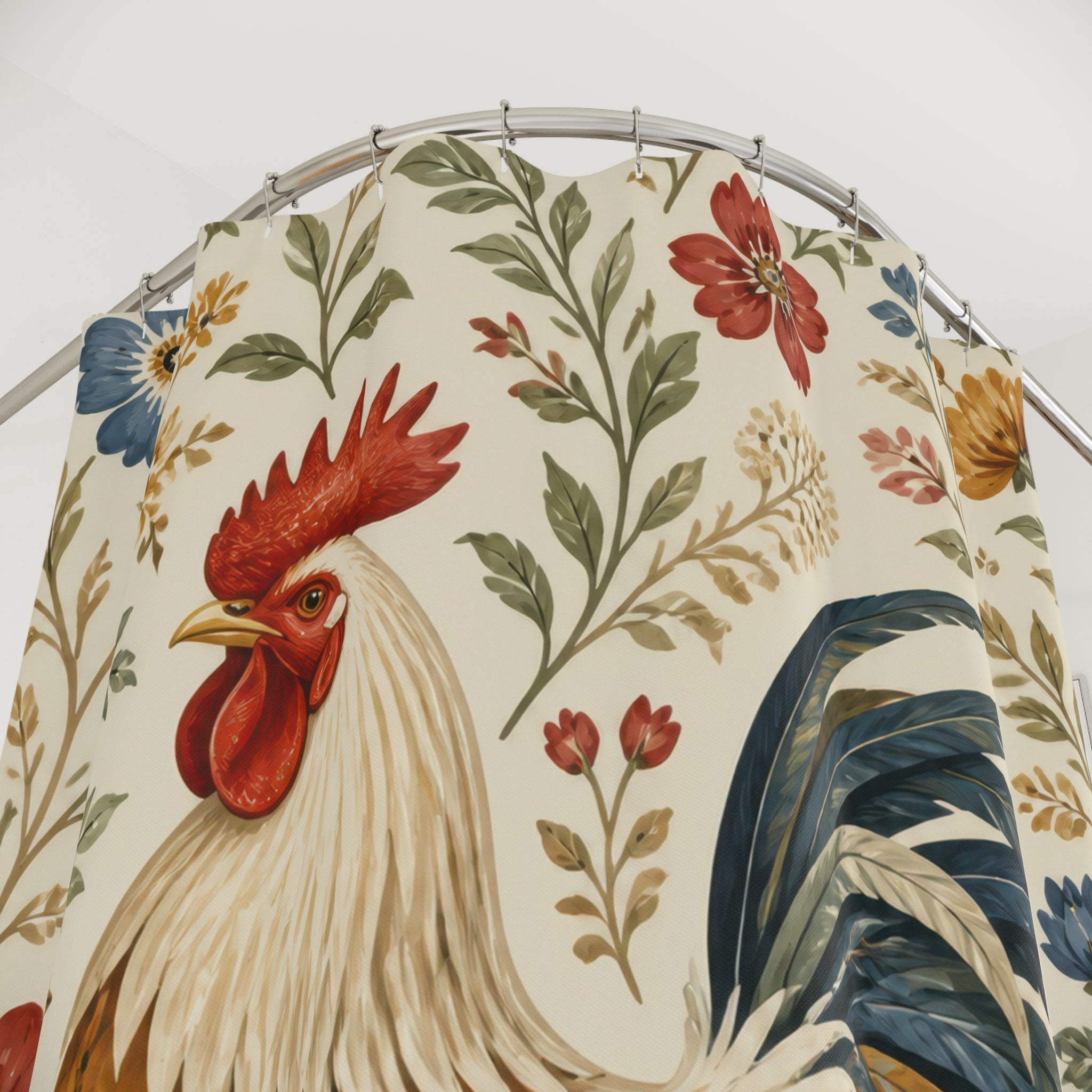 Folk Art Rooster Floral Shower Curtain