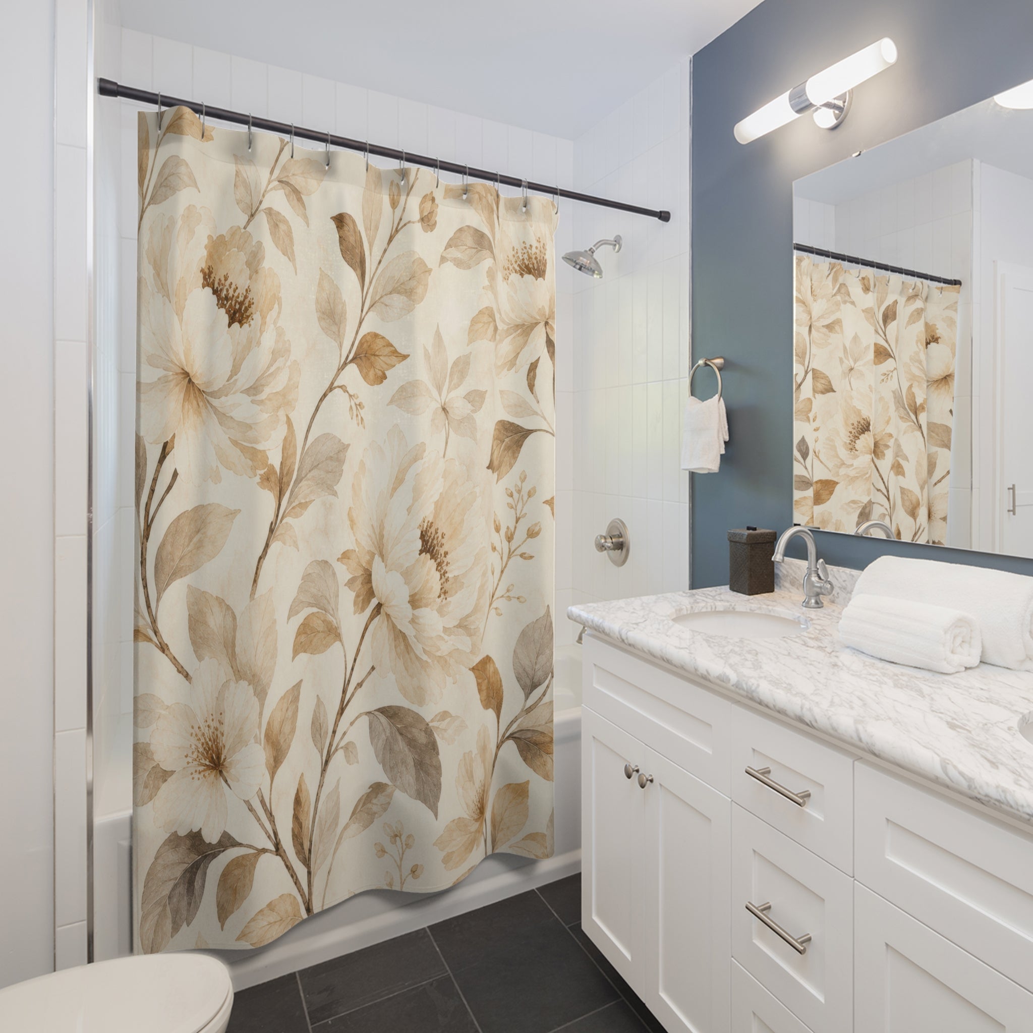 Cream Taupe Botanical Vine Shower Curtain