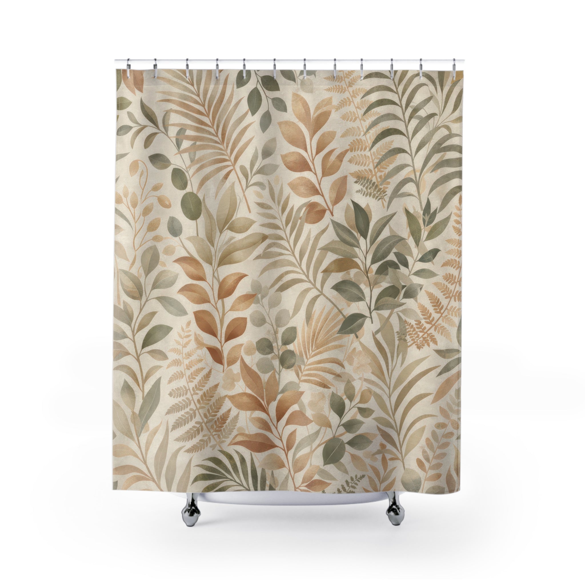 Boho Botanical Shower Curtain – Sage & Camel Neutrals