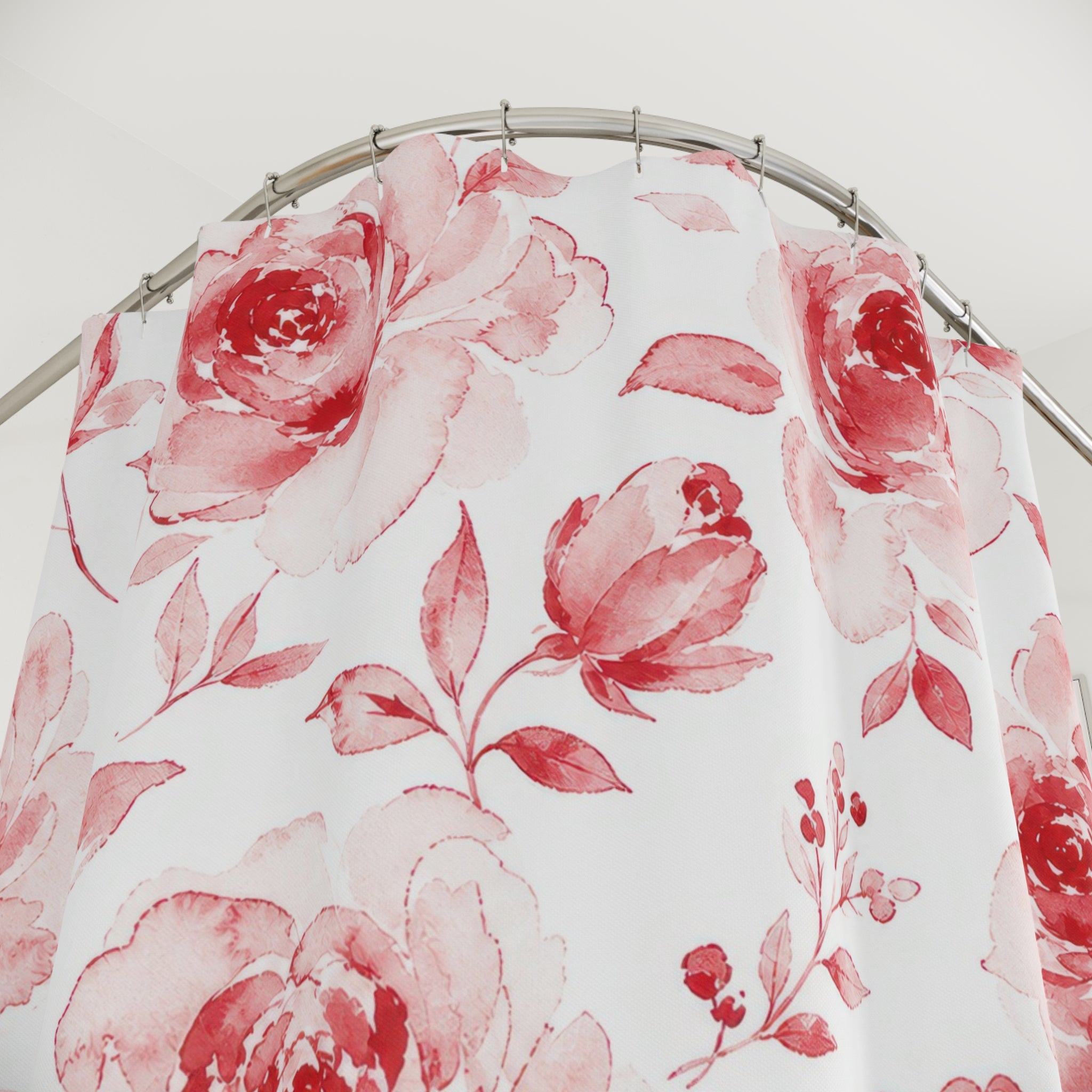 Red Watercolor Rose Shower Curtain