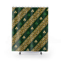 Gold-tone Celtic knots with green and ivory shamrocks shower curtain with full front view