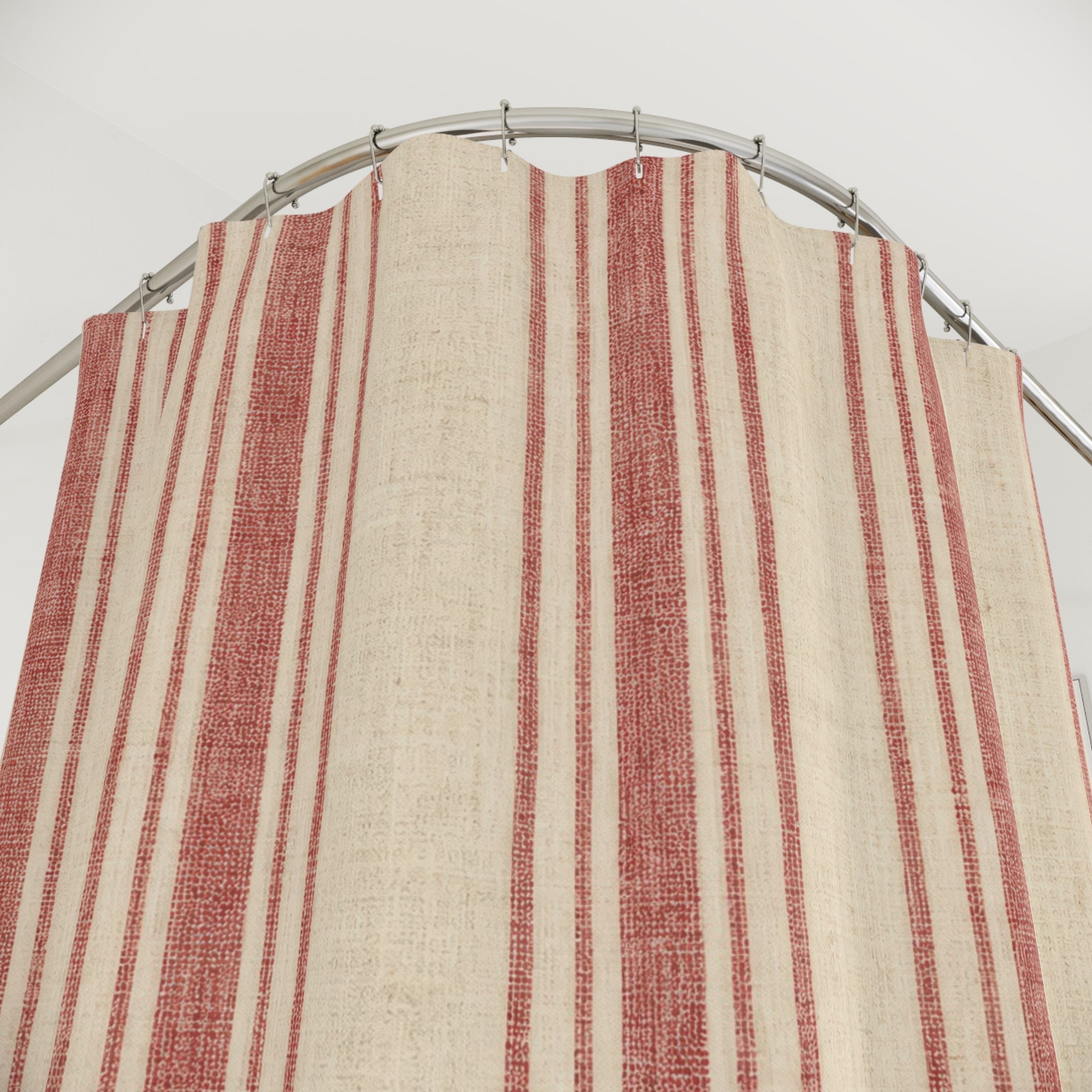 Washed Red and White Ticking Shower Curtain