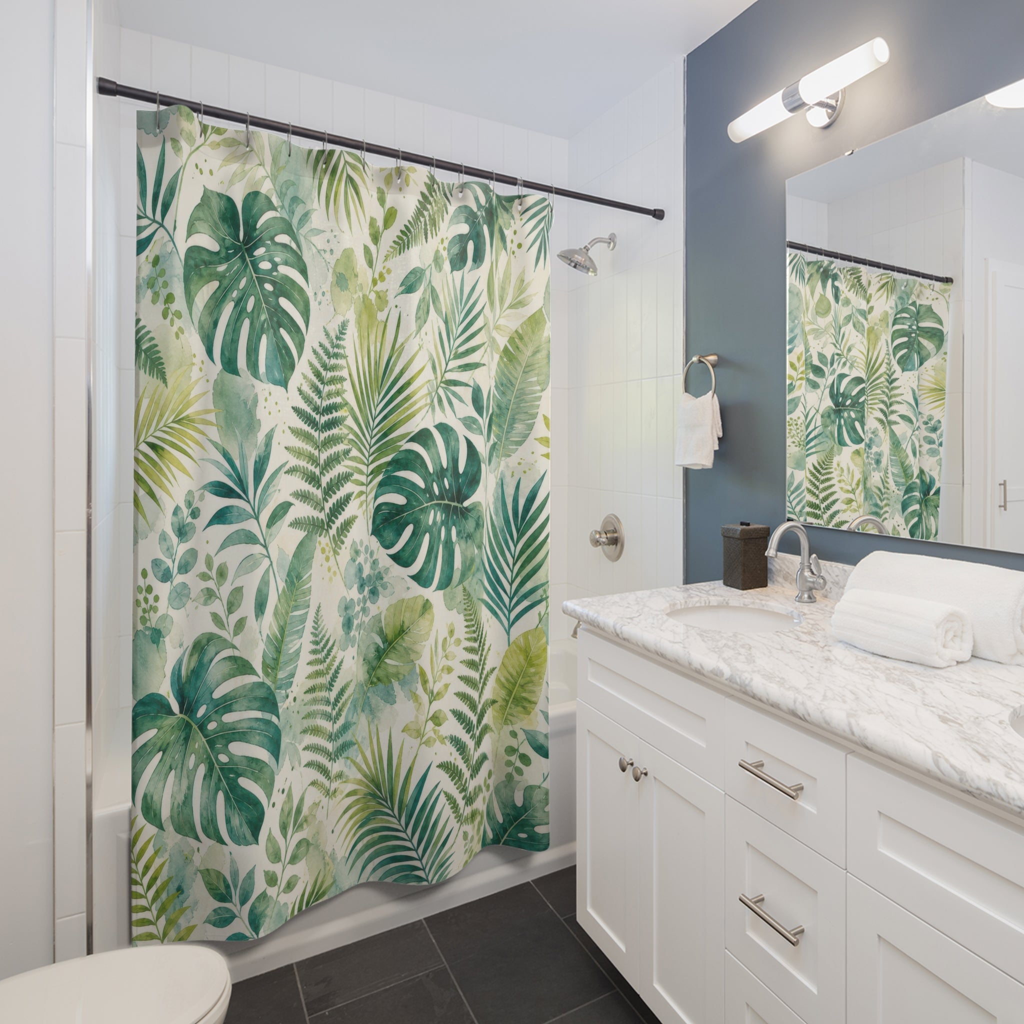 Palm Leaf Watercolor Tropical Floral Botanical Shower Curtain