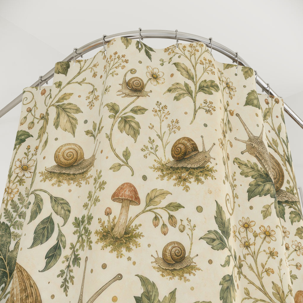 Snail Woodland Botanical Shower Curtain