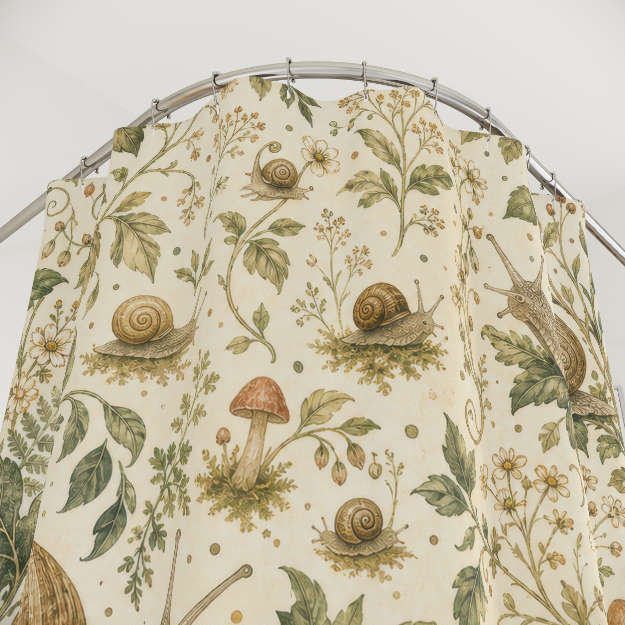 Snail Woodland Botanical Shower Curtain