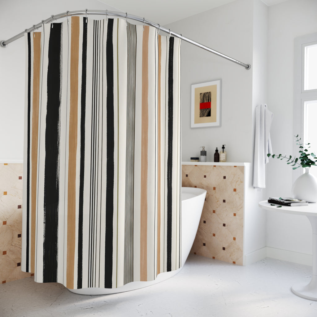 Gray Tan Ivory Pinstripe Shower Curtain