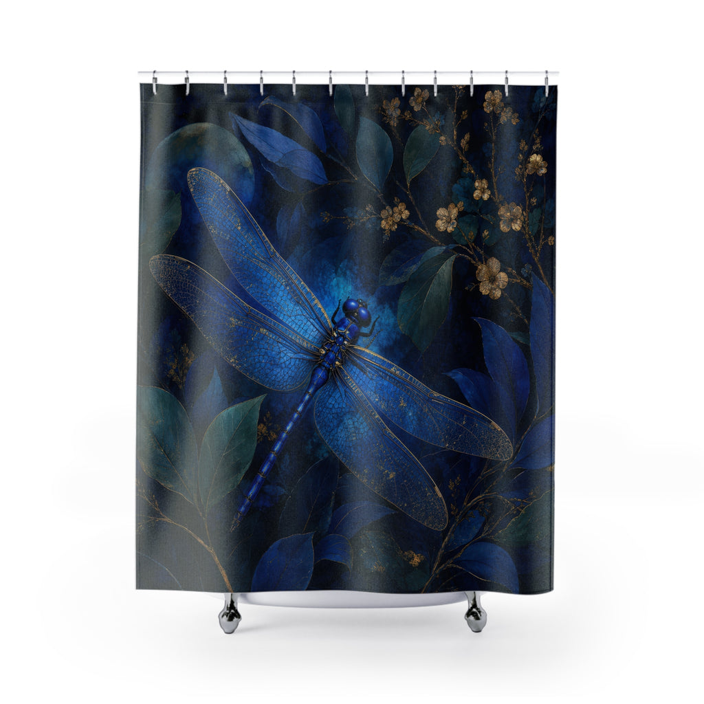 Sapphire Dragonfly Dark Blue Shower Curtain