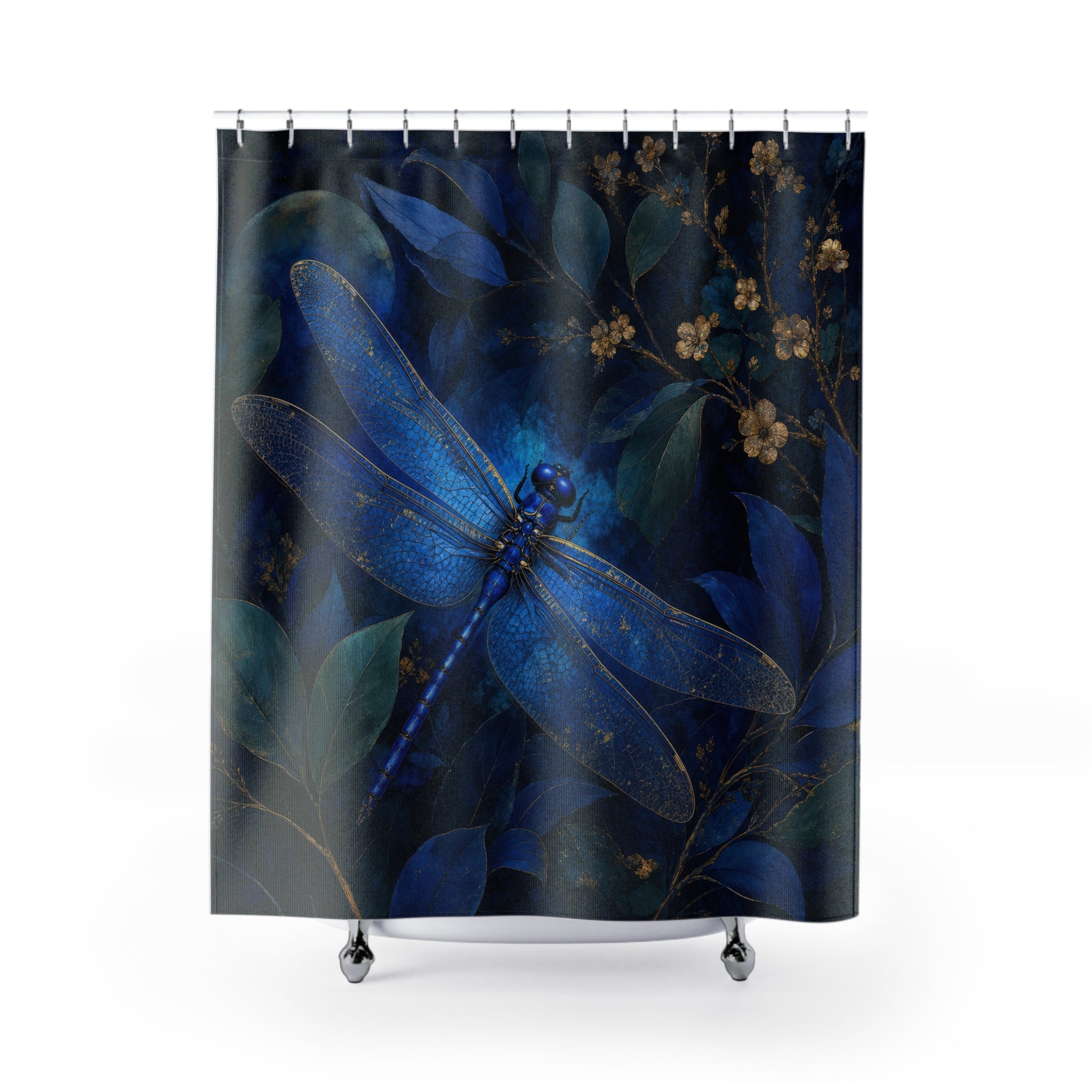 Sapphire Dragonfly Dark Blue Shower Curtain