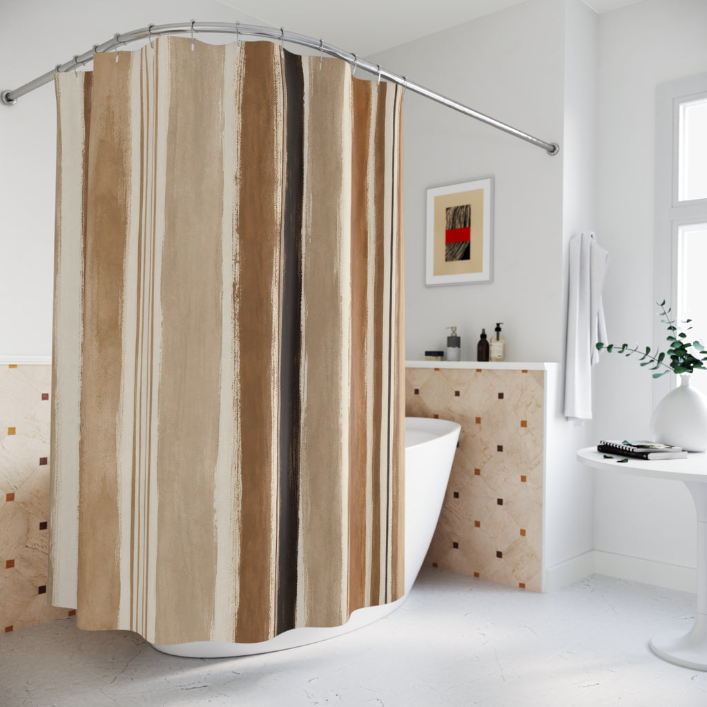 Brown Tan Watercolor Vertical Stripe Shower Curtain