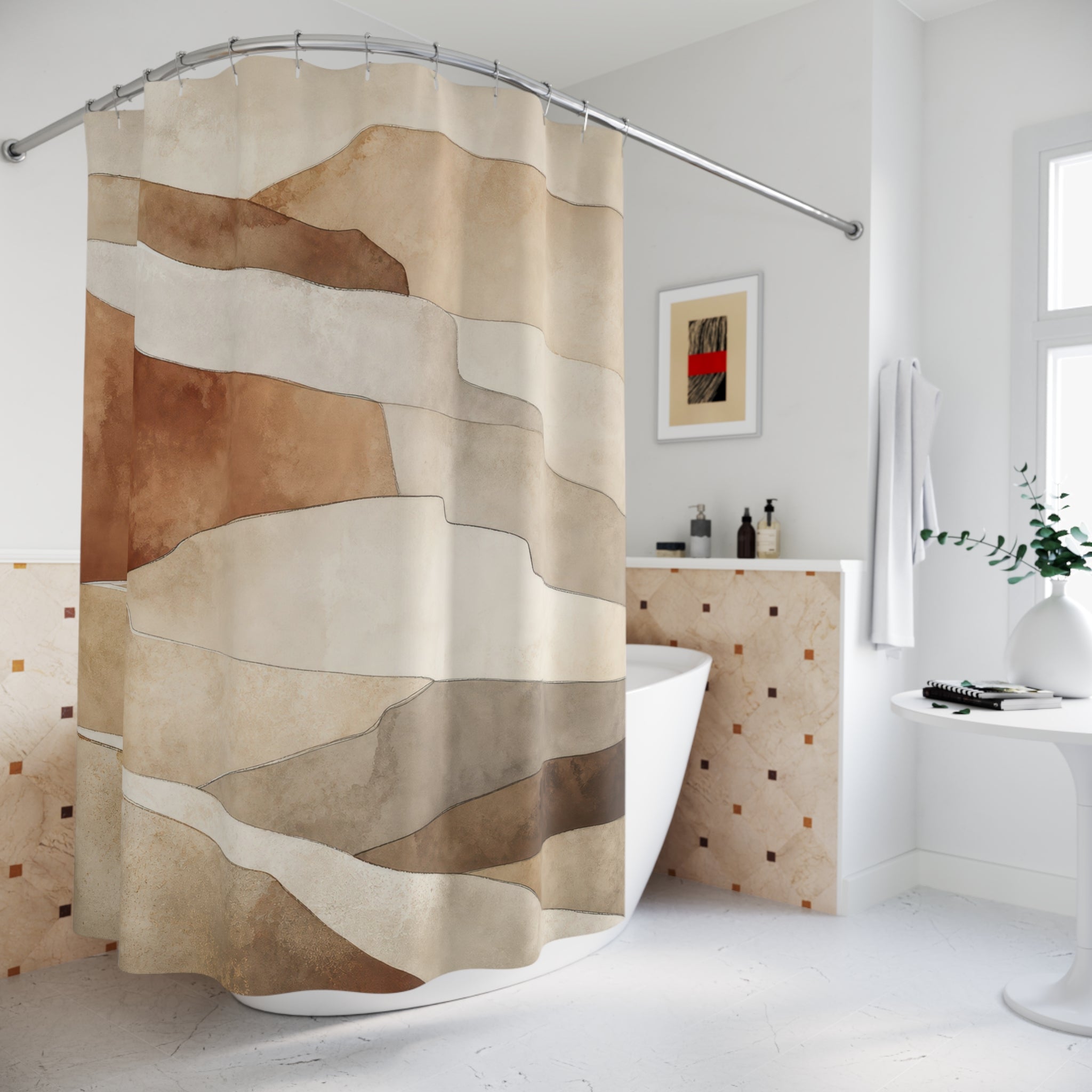 Warm Beige Abstract Landscape Shower Curtain
