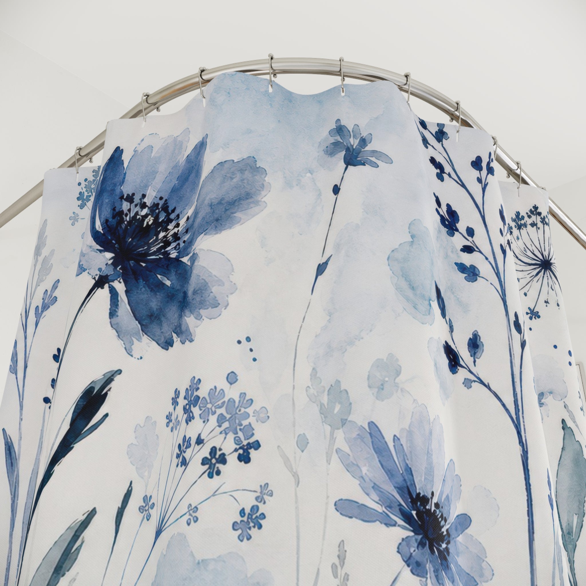 Watercolor Floral Wildflower Flower Blue Botanical Shower Curtain