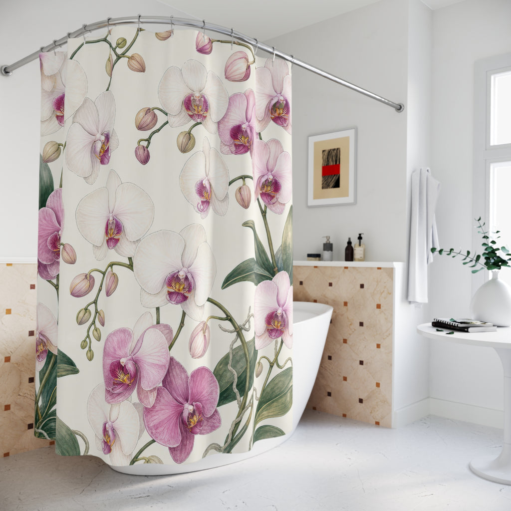 Pink White Floral Botanical Shower Curtain