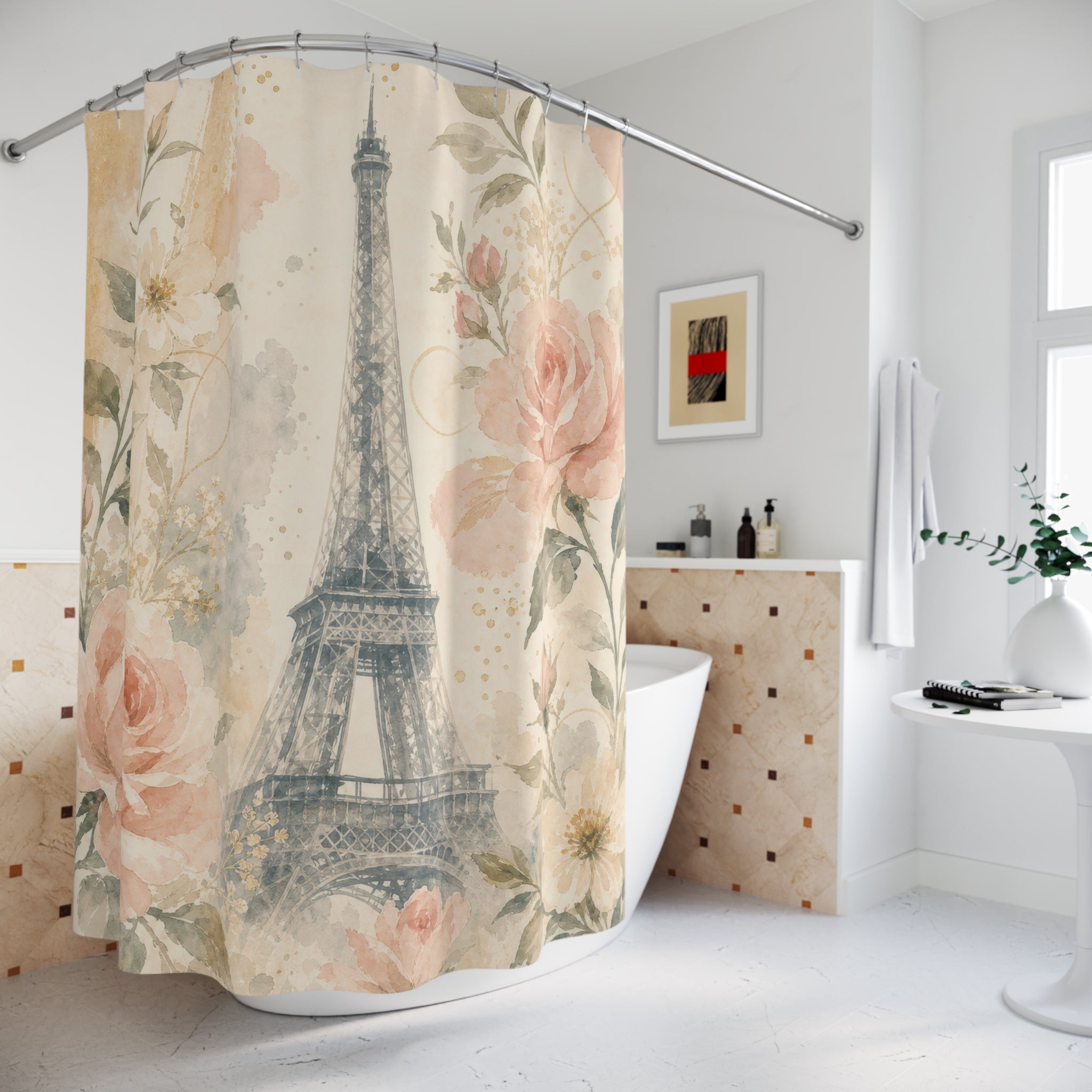 French Watercolor Floral Paris Shower Curtain