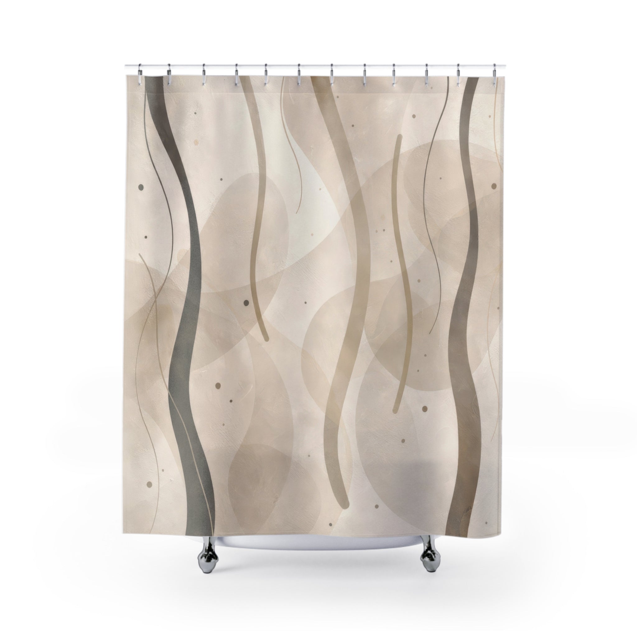 Abstract Wavy Line Shower Curtain – Beige Taupe