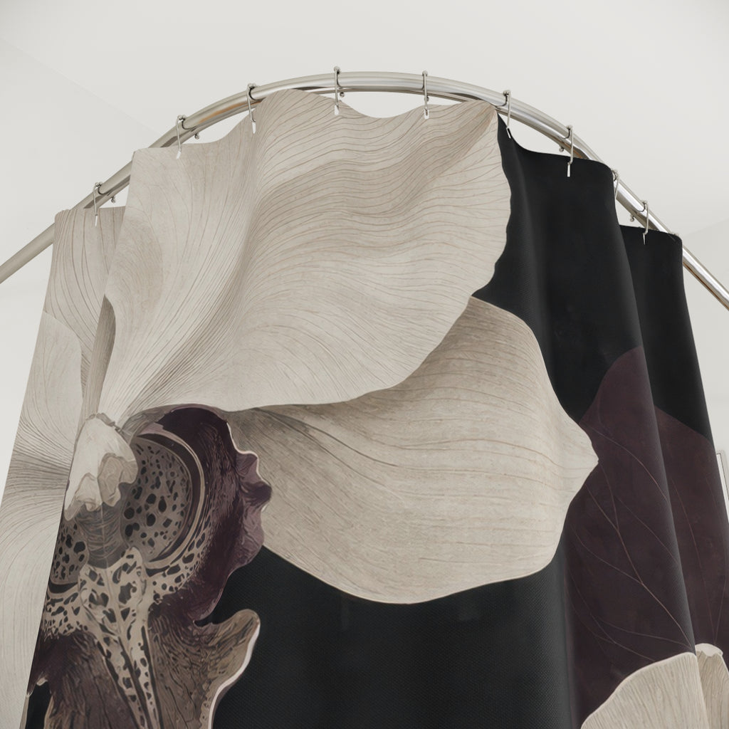 White Orchid Black Floral Shower Curtain: White Orchid Shower